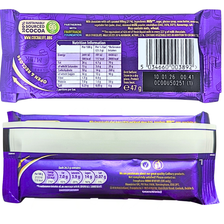Cadbury Dairy Milk Caramello 47g (Ireland) - 48 Pack