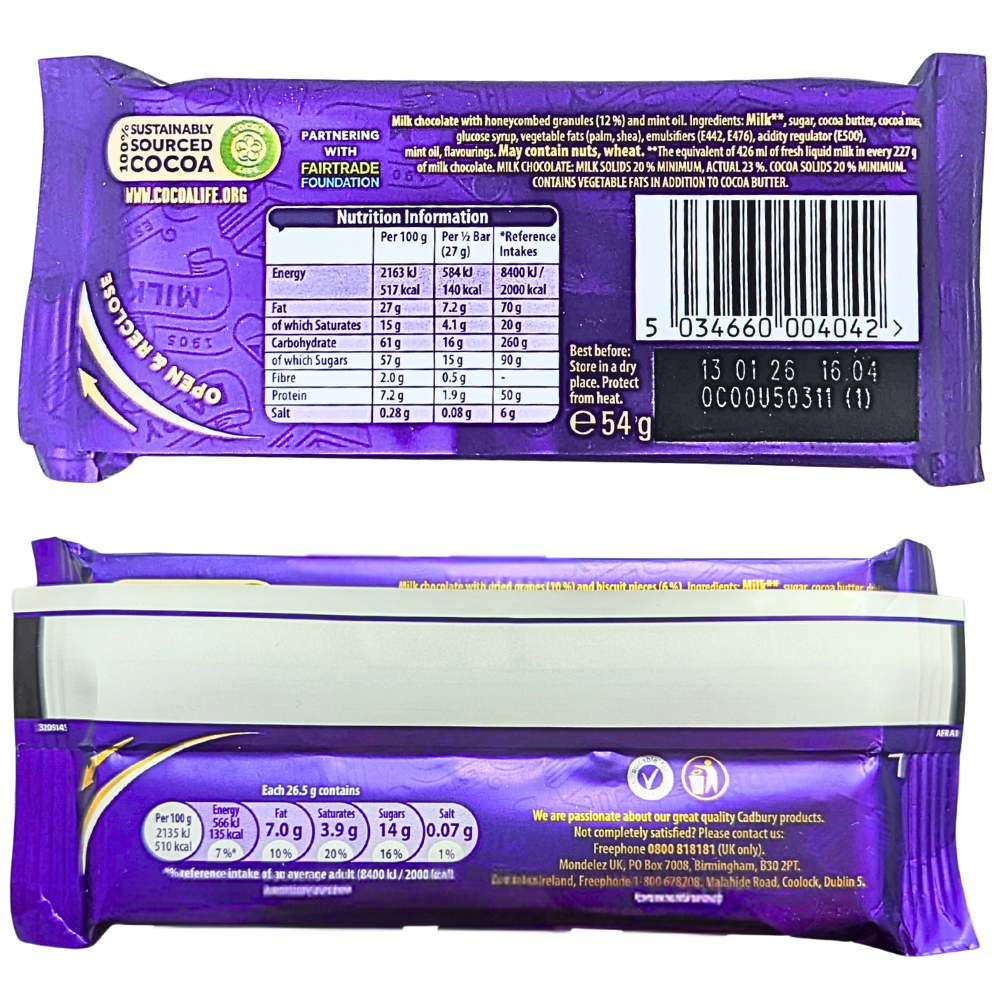 Cadbury Dairy Milk Mint Crisp 54g (Ireland) - 48 Pack