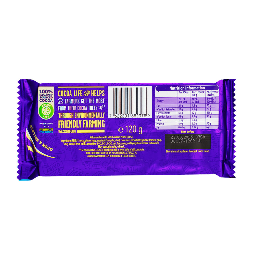 Cadbury Dairy Milk Salted Caramel UK 120g - 16 Pack   Nutrition Facts Ingredients