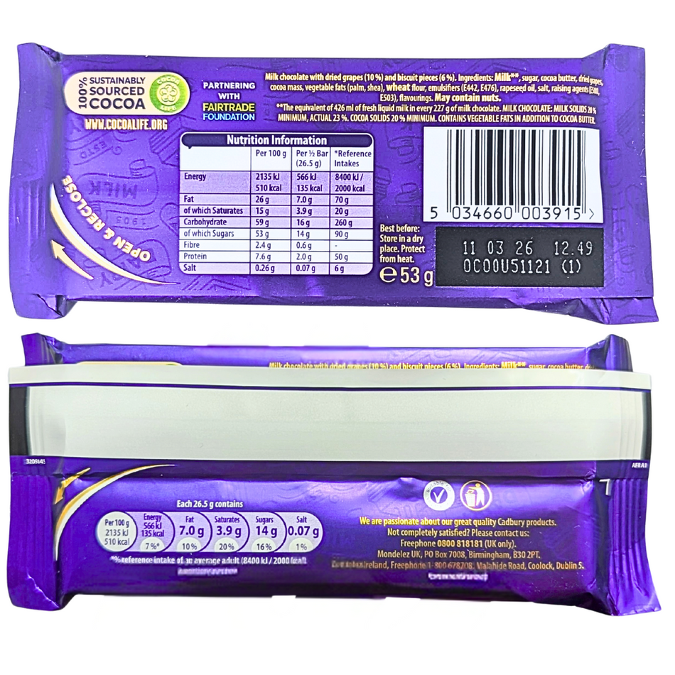 Cadbury Dairy Milk Tiffin 53g (Ireland) - 48 Pack