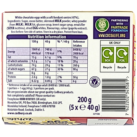 Cadbury Easter Creme Egg White 5PK 200g (UK) - 1 Pack