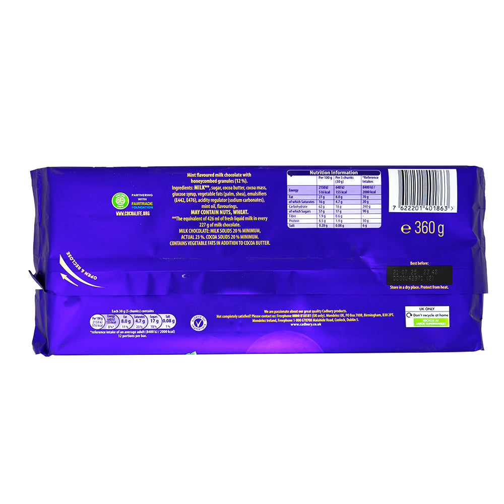 Cadbury Milk Mint (UK) 360g - 13 Pack   Nutrition Facts Ingredients
