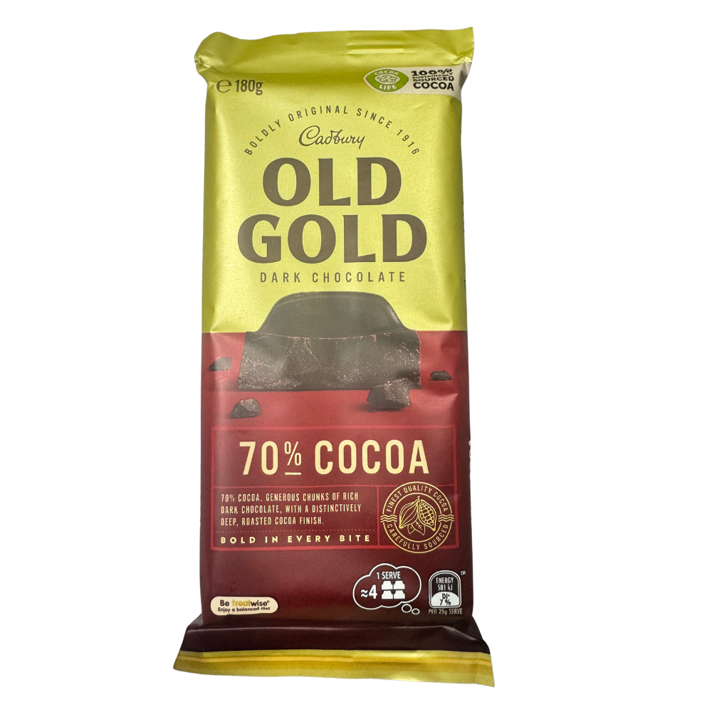 Cadbury Old Gold Dark Chocolate 70% Cocoa 180g (Australia) - 16 Pack