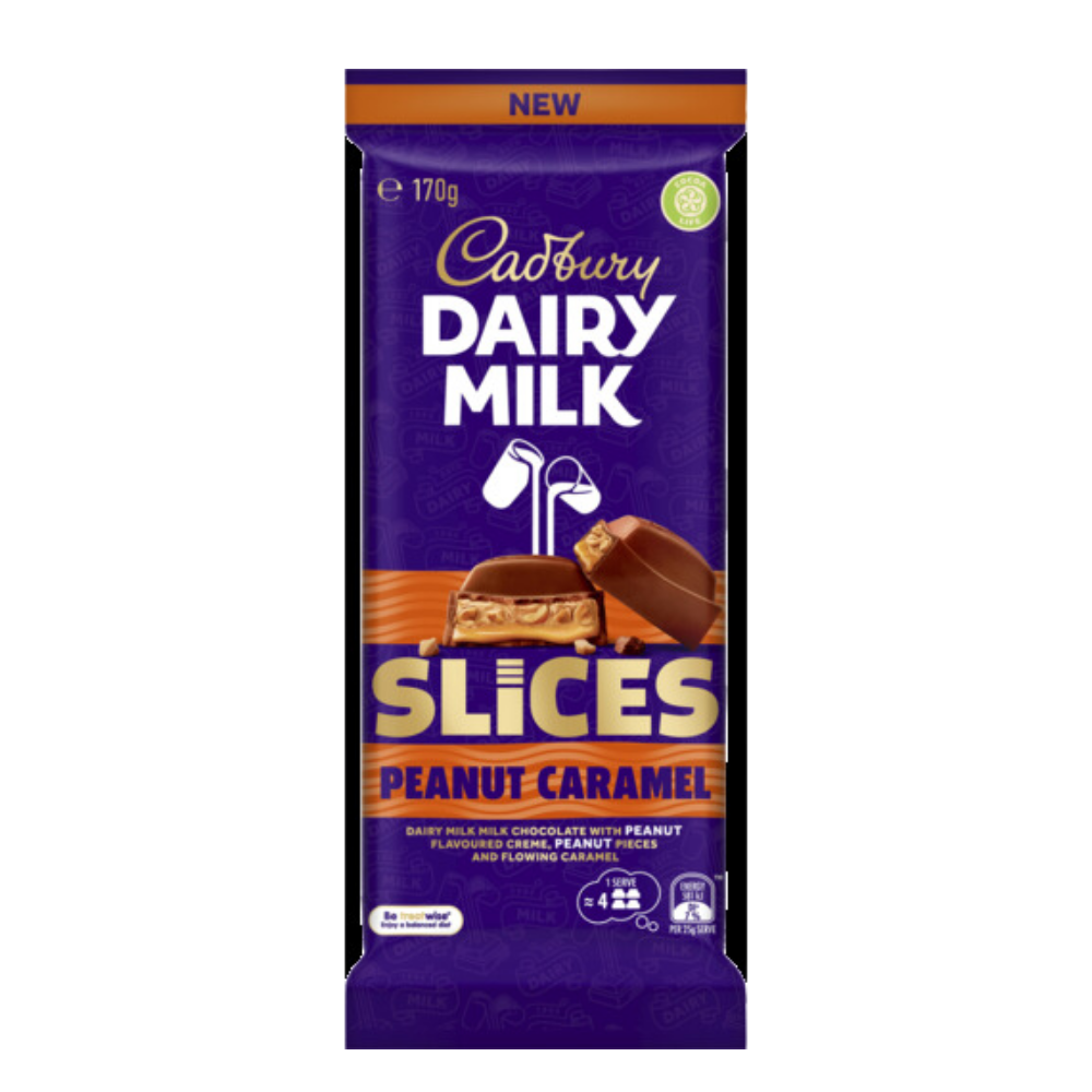 Cadbury Dairy Milk Peanut Caramel Slices (Australia) 170g - 16 Pack