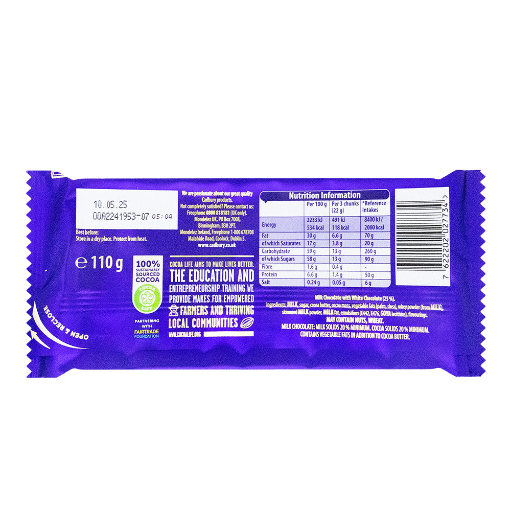 Cadbury Top Deck (UK) 110g - 20 Pack  Nutrition Facts Ingredients
