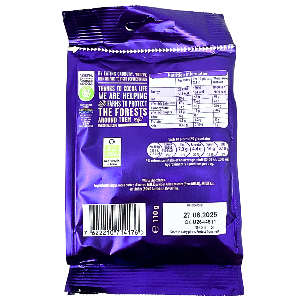 Cadbury Dairy Milk Giant Buttons White Chocolate 110g (UK) - 10 Pack