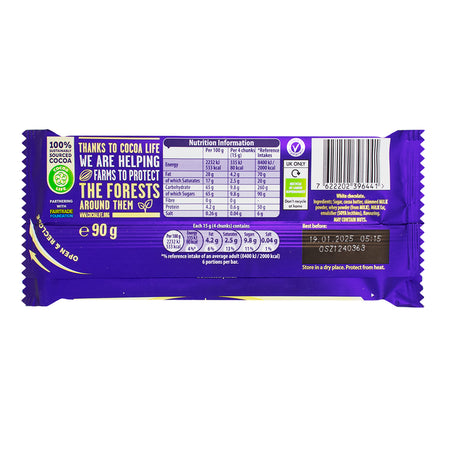 Cadbury White Chocolate Block UK 90g - 24 Pack   Nutrition Facts Ingredients