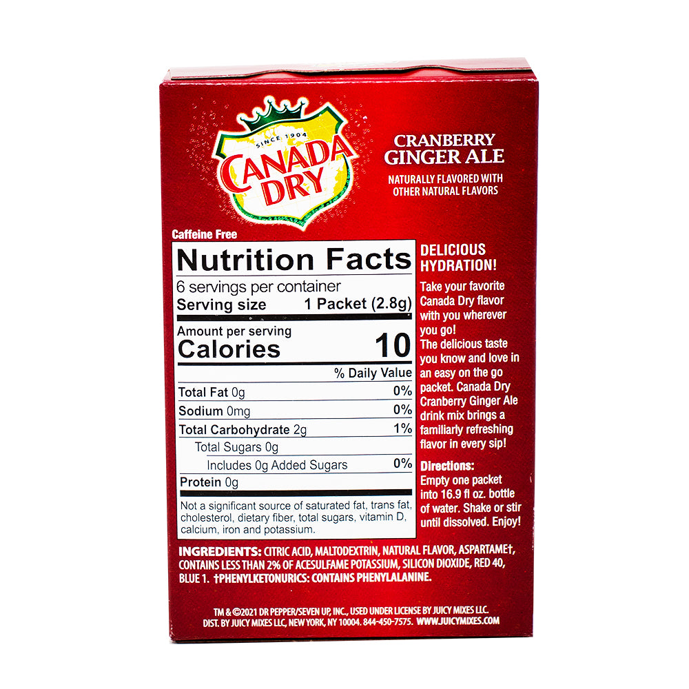 Canada Dry Cranberry Ginger Ale On The Go Drink Mix- 12 Pack  Nutrition Facts Ingredients