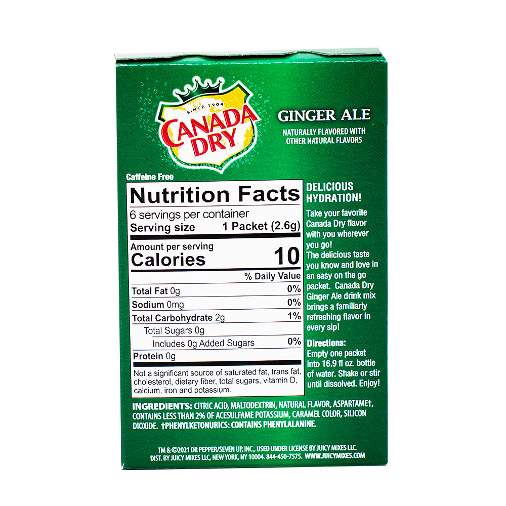 Canada Dry Ginger Ale Singles to Go - 12 Pack  Nutrition Facts Ingredients