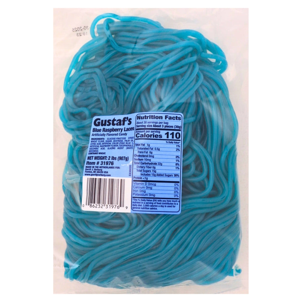 Gustaf's Blue Raspberry Licorice Laces 2lb - 1 Bag Nutrition Facts - Ingredients
