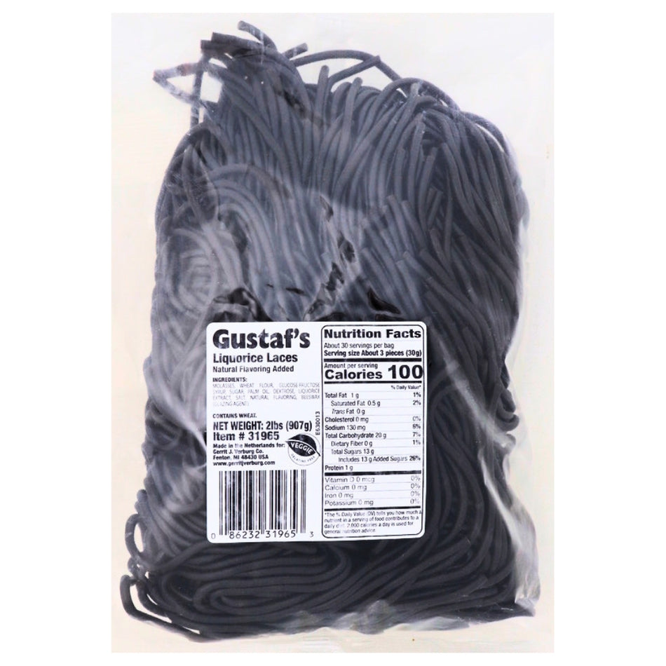 Gustaf's Black Licorice Laces 2lb - 1 Bag Nutrition Facts - Ingredients