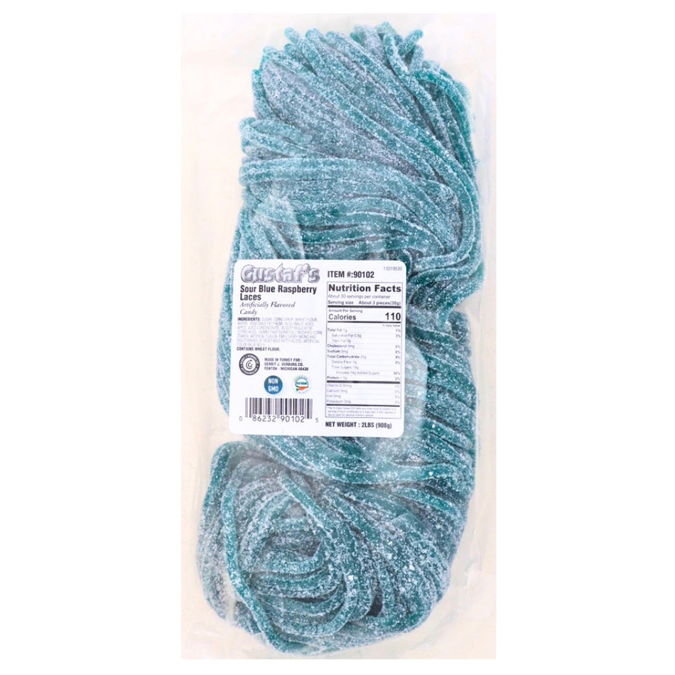 Gustaf's Sour Blue Raspberry Licorice Laces 2lb - 1 Bag Nutrition Facts - Ingredients