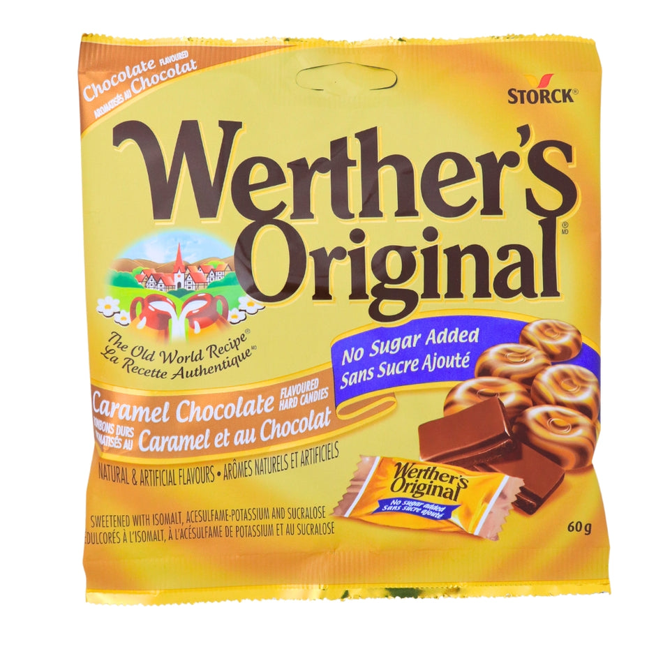 Werther's Original Caramel Chocolate Sugar Free Hard Candies 60g - 12 Pack