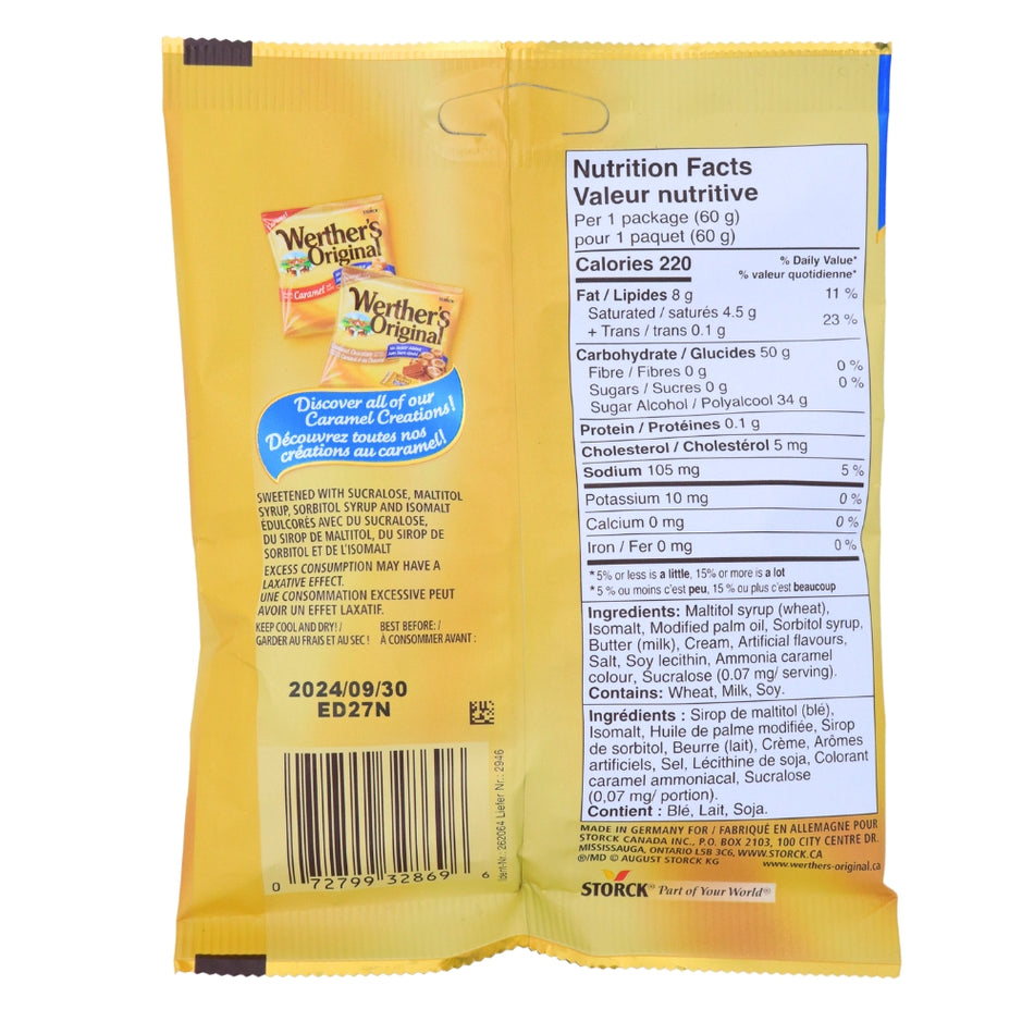 Werther's Original No Sugar Added Chewy Caramels 60g - 12 Pack Nutrition Facts Ingredients