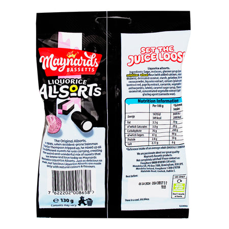 Maynards Bassetts Liquorice Allsorts 130g (UK) - 12 Pack - Licorice Allsorts ingredients nutrition facts