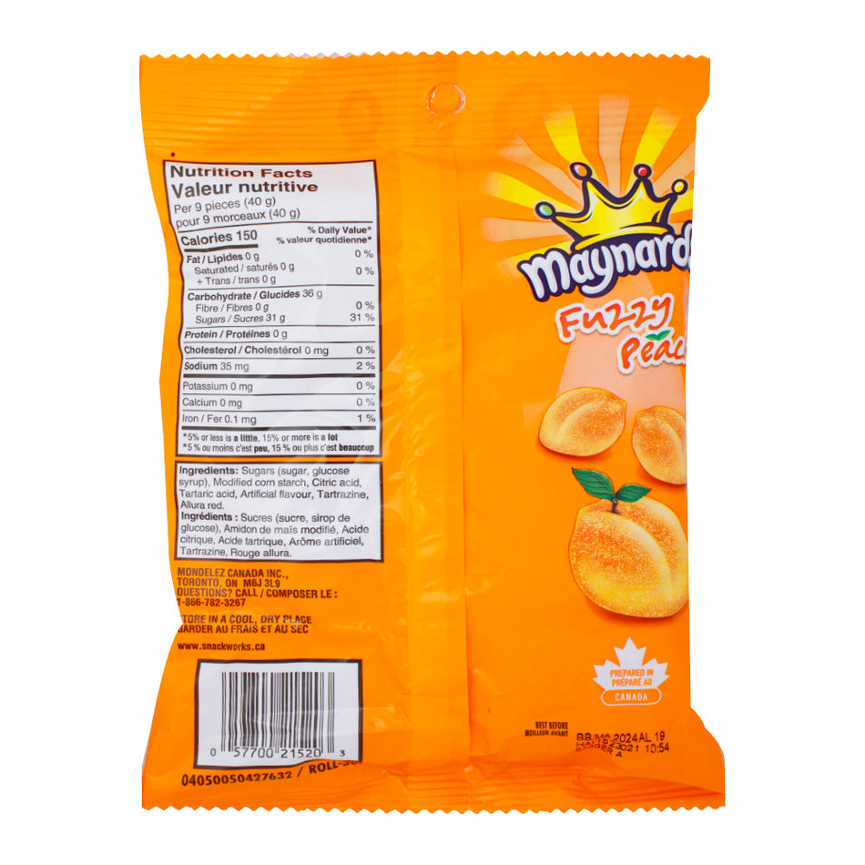 Maynards Fuzzy Peaches Candy 185g - 12 Pack  Nutrition Facts Ingredients