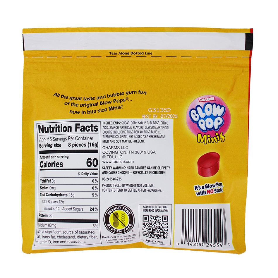 Charms Blow Pop Minis Christmas Pouch 3oz - 12 Pack Nutrition Facts Ingredients