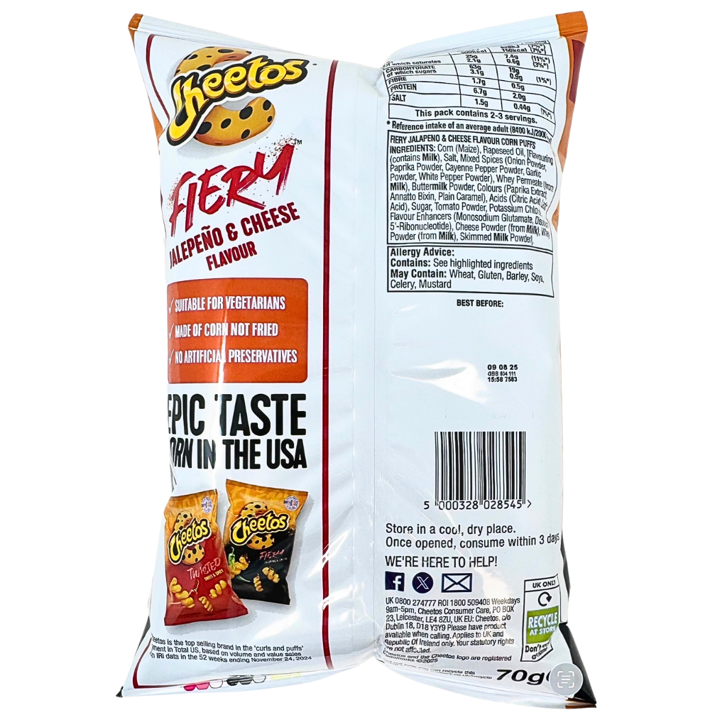 Cheetos Fiery Jalapeno & Cheese Corn Puffs - 70g