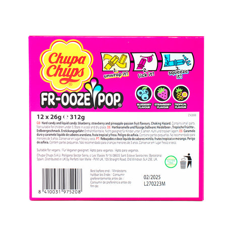 Chupa Chups Fr-Ooze Pop 26g - 12 Pack  Nutrition Facts Ingredients