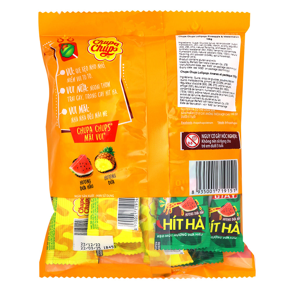 Chupa Chups Hit Ha Spicy Pineapple & Watermelon Lollipops (Vietnam) 108g -10 Pack  Nutrition Facts Ingredients
