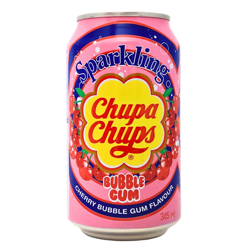 Chupa Chups Sparkling Cherry Bubble Gum 345mL-24 Pack - Soda Pop
