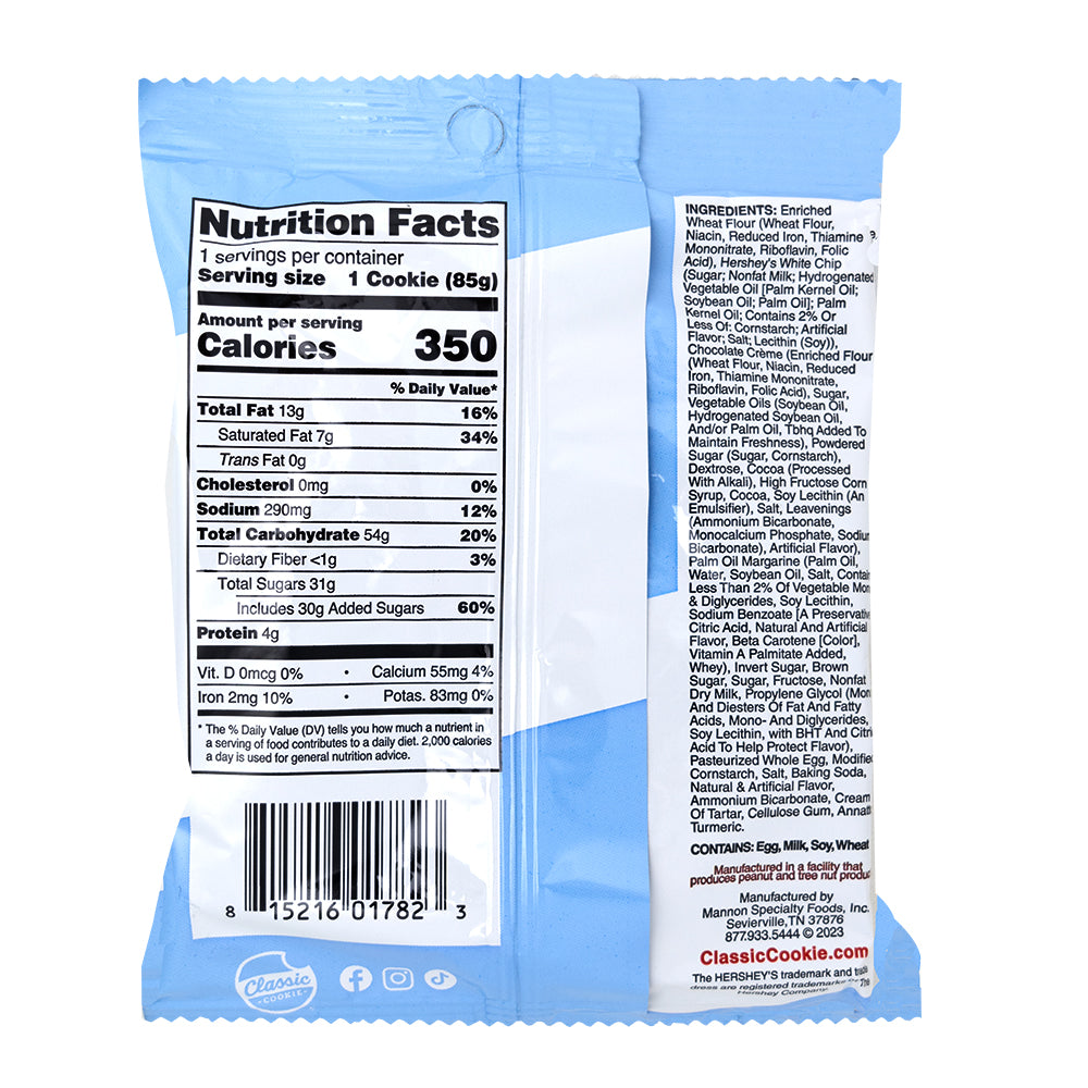 Classic Soft Cookie Hershey Cookies n Creme 85g - 8 Pack  Nutrition Facts Ingredients
