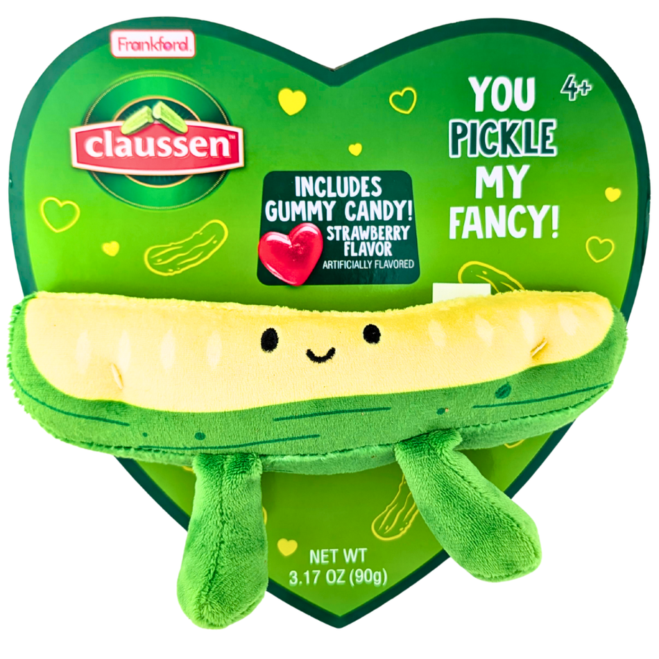 Claussen Pickle Gummy Heart Box with Plush Toy 90g - 3 Pack
