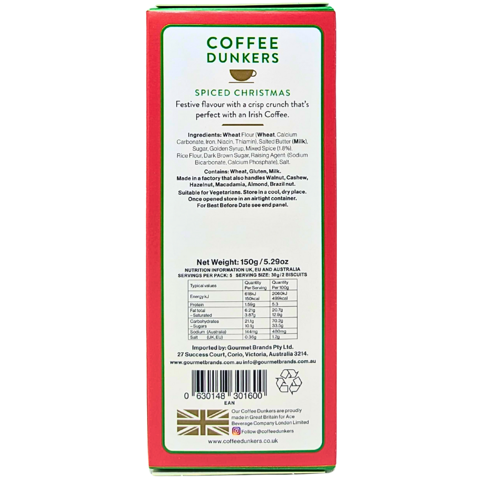 Coffee Dunkers Spiced Christmas Biscuits 150g (UK) - 12 Pack