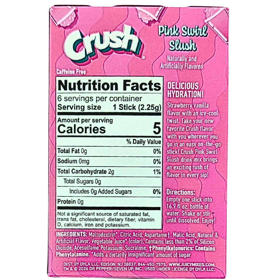 Crush Singles To Go Zero Sugar - Pink Swirl Slush 13.5g - 12 Pack