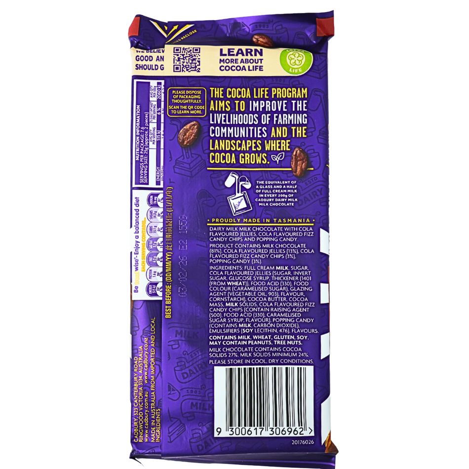 Dairy Milk Marvelous Creations Cola Fizz 190g (Aus) - 15 Bars