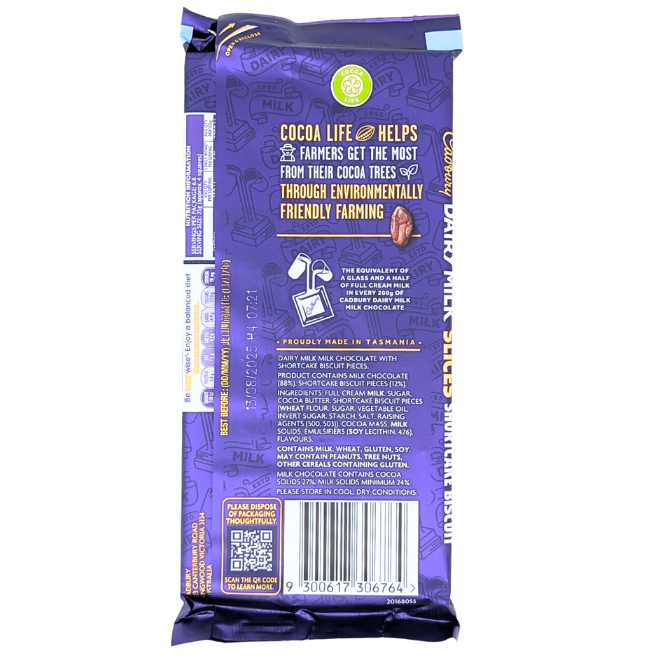 Dairy Milk Slices Shortcake Biscuit 170g (Australia) - 15 Pack