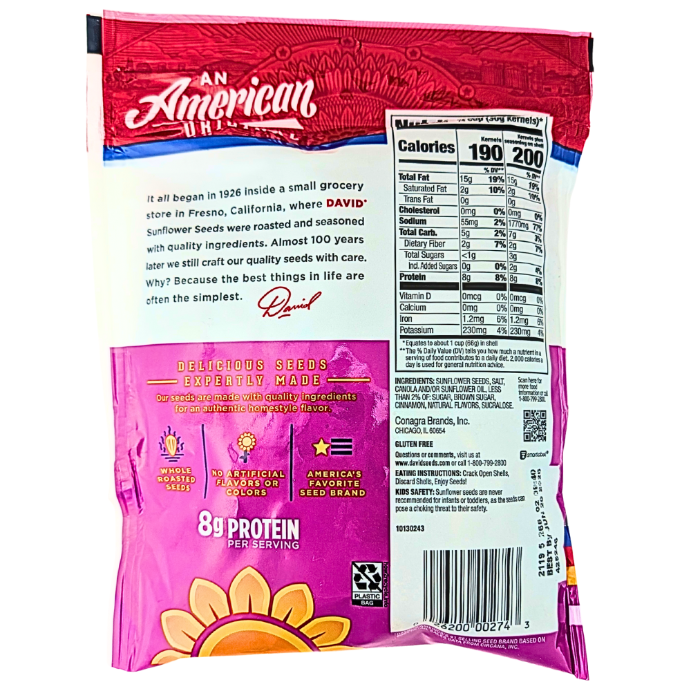 David Cinnamon Churro Jumbo Sunflower Seeds 5.25oz - 12 Pack