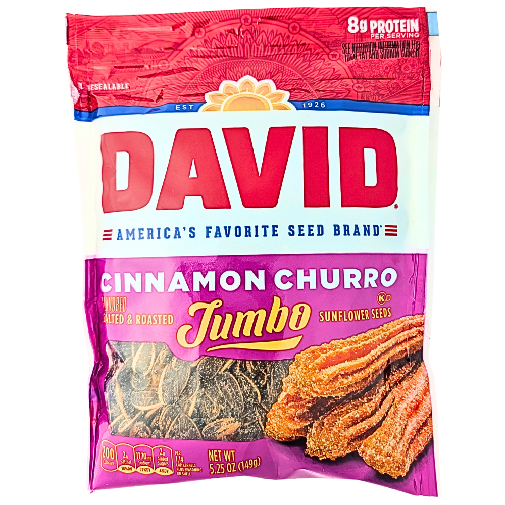 David Cinnamon Churro Jumbo Sunflower Seeds 5.25oz - 12 Pack
