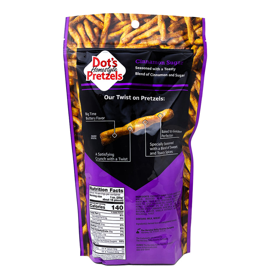 Dots Pretzels Twists Cinnamon Sugar 453g - 16 Pack  Nutrition Facts Ingredients
