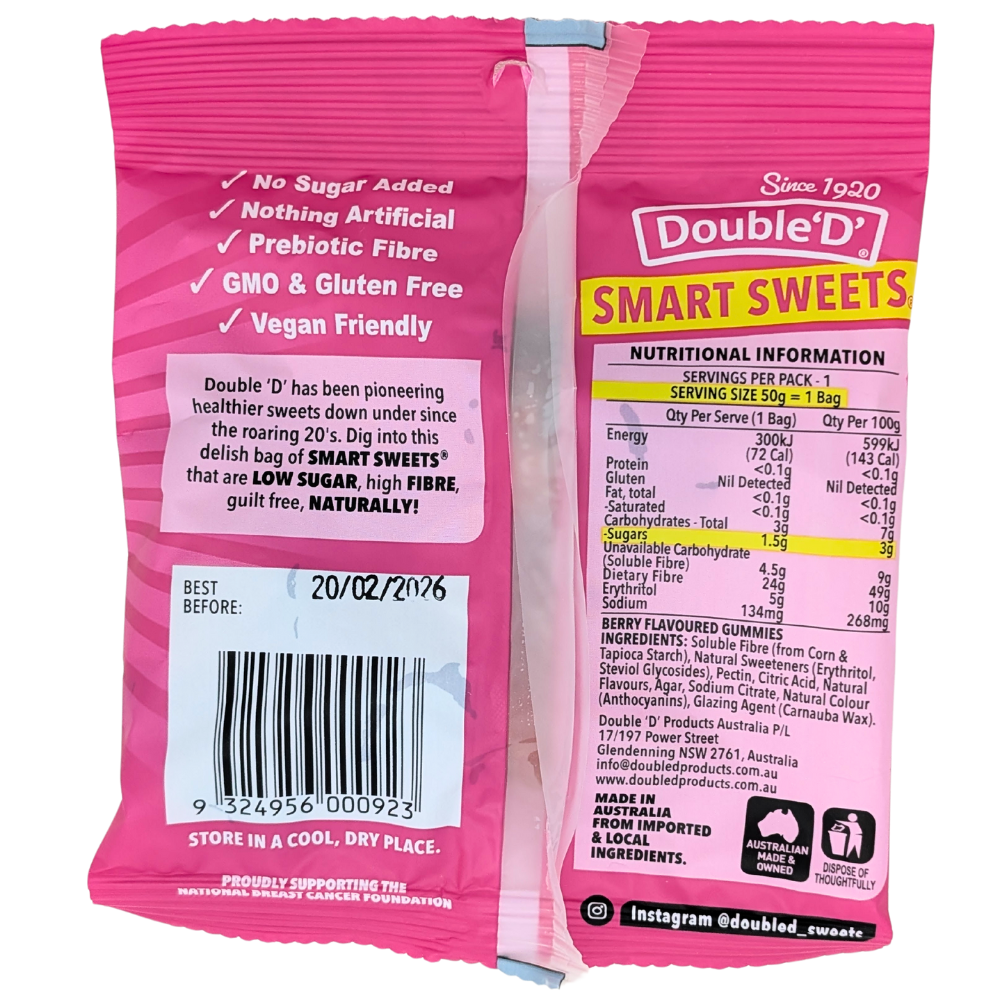 Double 'D' Smart Sweets Berry Bears 50g (Australia) - 12 Pack