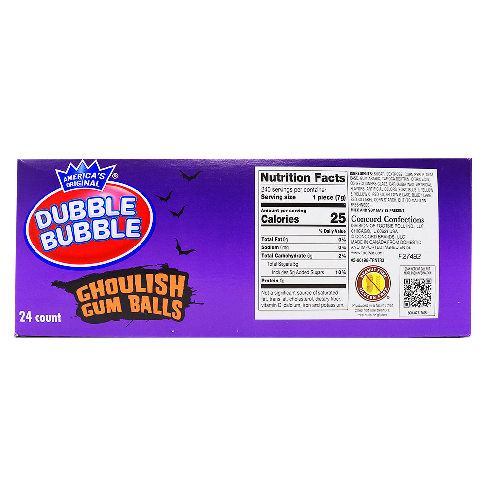 Dubble Bubble Ghoulish Balls 10 Balls - 24 Pack   Nutrition Facts Ingredients