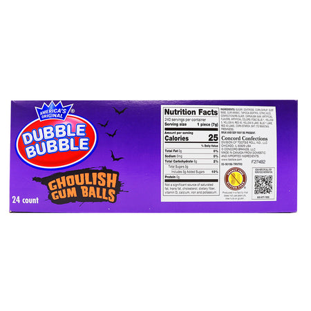 Dubble Bubble Ghoulish Balls 10 Balls - 24 Pack   Nutrition Facts Ingredients