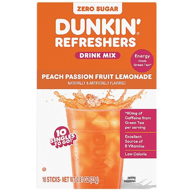 Dunkin' Singles To Go Zero Sugar Peach Passionfruit Lemonade 10 Pack - 12 Pack