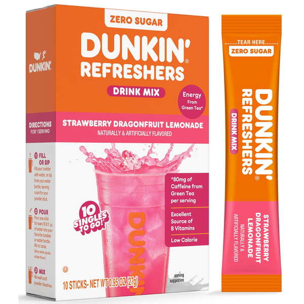 Dunkin' Singles To Go Zero Sugar Strawberry Dragonfruit Lemonade 10 Pack - 12 Pack