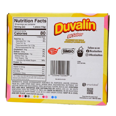 Duvalin Strawberry Vanilla 18ct (Mexico) - 1 Box Nutrition Facts Ingredients