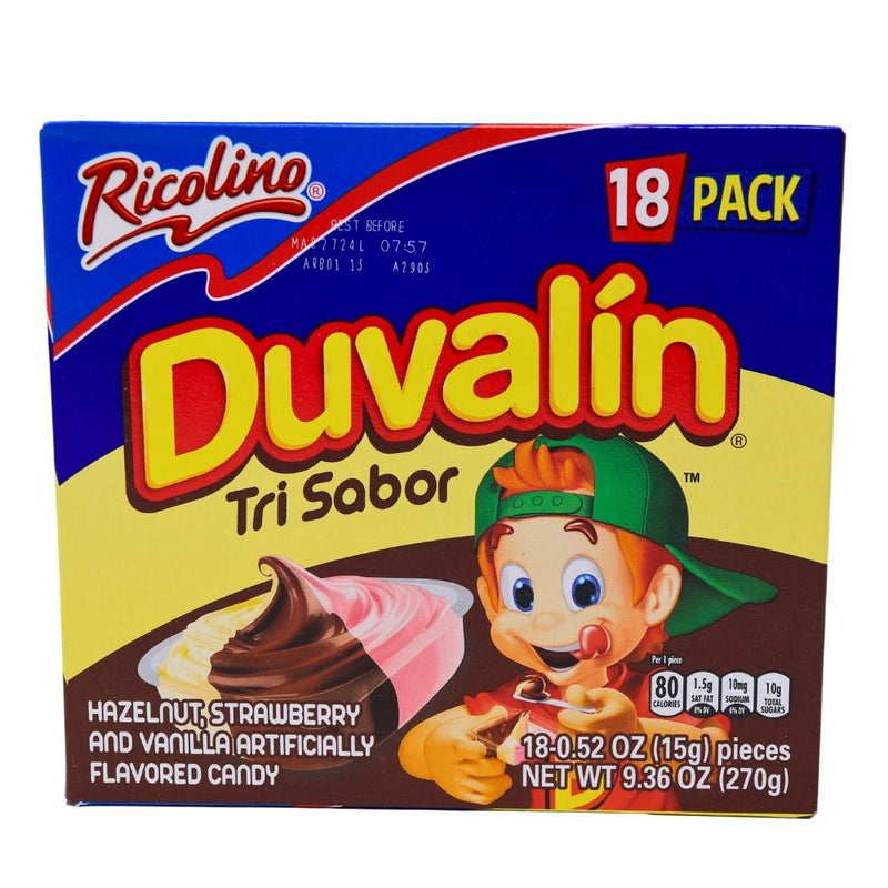 Duvalin Tri-Sabor Hazelnut Strawberry and Vanilla 18ct (Mexico) - 1 Box