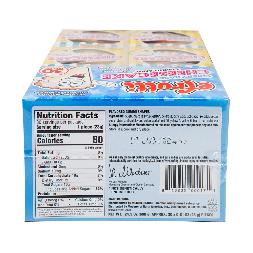 efrutti Cheesecake - 30 Pack  Nutrition Facts Ingredients