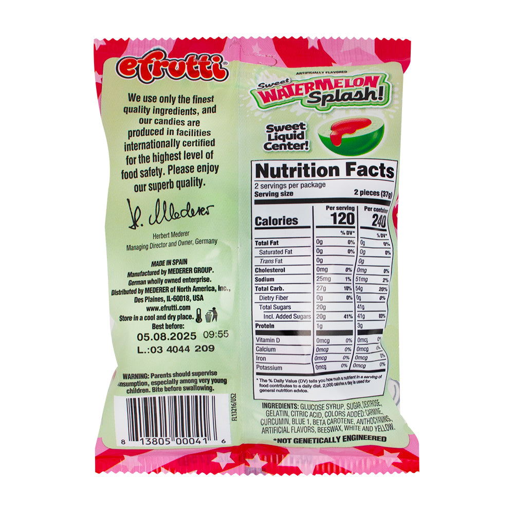 efrutti Sweet & Sour Watermelon Splash - 2.6oz 12ct  Nutrition Facts Ingredients