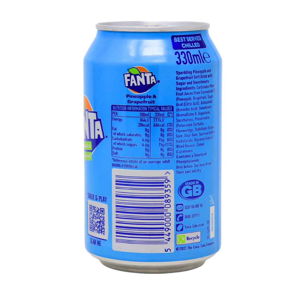 Fanta Pineapple & Grapefruit 330mL - 24 Pack Nutrition Facts Ingredients - Fanta - Fanta Pineapple Grapefruit - Pineapple Drink - Grapefruit Drink - Candy Store