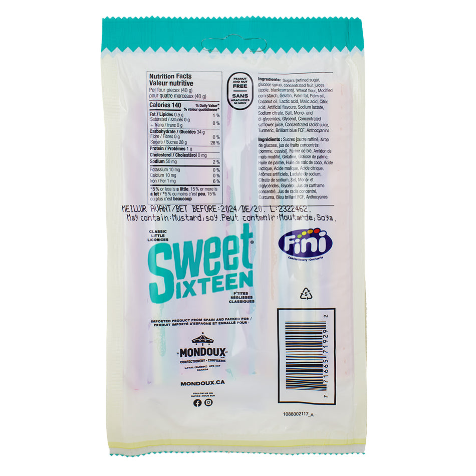 Sweet Sixteen Rainbow Filled Licorice 100g - 12 Pack Nutrition Facts Ingredients - Licorice Candy - Canadian Candy - Mondoux Candy - Candy Store - Sweet Sixteen - Sweet Sixteen Candy