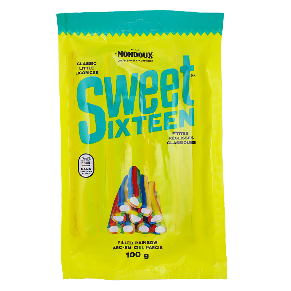 Sweet Sixteen Rainbow Filled Licorice 100g - 12 Pack - Licorice Candy - Canadian Candy - Mondoux Candy - Candy Store - Sweet Sixteen - Sweet Sixteen Candy