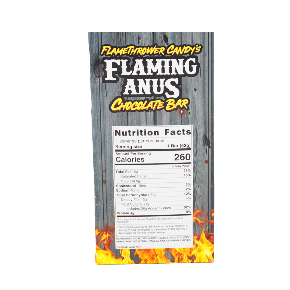 Flamethrower Candy's Flaming Anus Chocolate Bars 52g -12 Pack  Nutrition Facts Ingredients