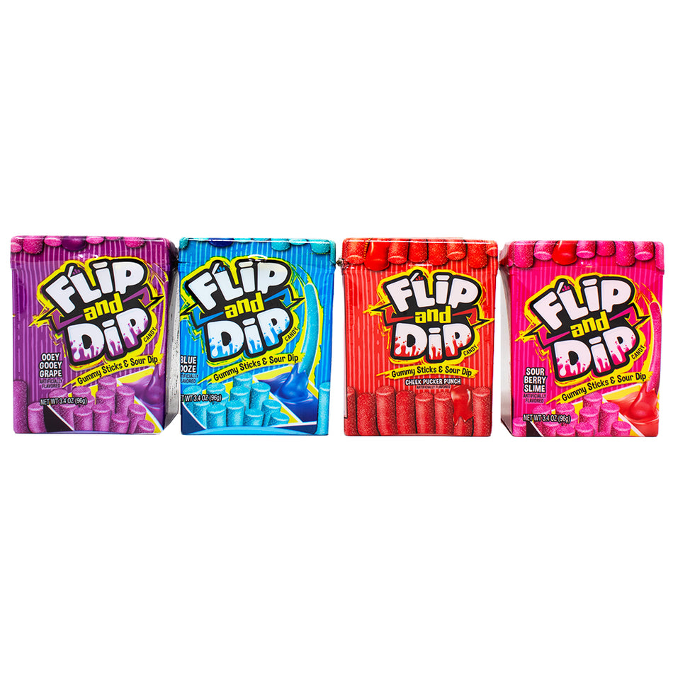 Candy Flip and Dip Gumy Sticks & Sour Dip 3.4oz - 8 Pack - Sour Candy - Candy Store - Gummy Candy