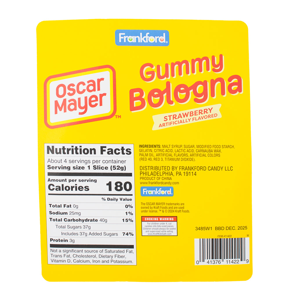 Oscar Mayer Gummy Bologna Slices 7.27oz - 8 Pack   Nutrition Facts Ingredients