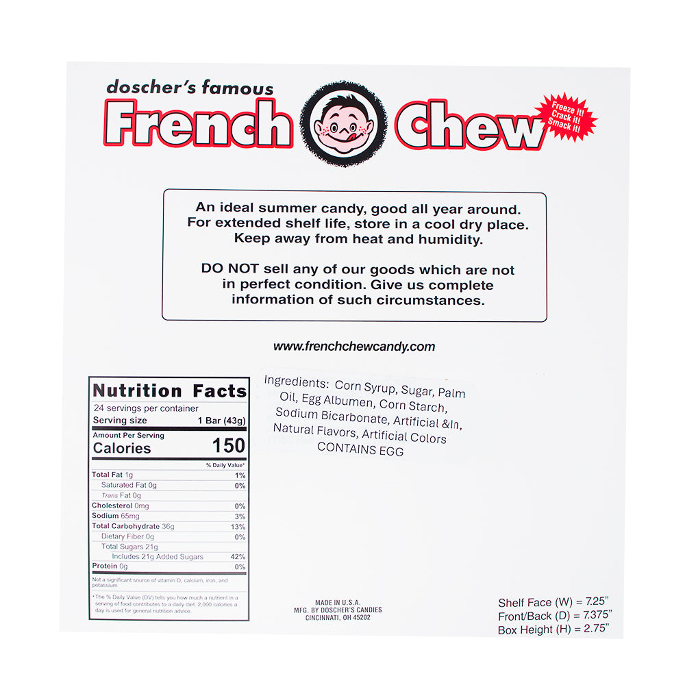 Doscher's Mountain Chew French Chew Taffy - 1.5oz 24 Pack Nutrition Facts Ingredients